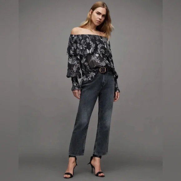 🆕 ALL SAINTS Liza Peggy Top Off The Shoulder Blouse - Picture 3 of 12